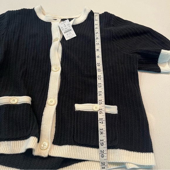 NEW J Crew Short Sleeve Lady Cardigan Button Up Black & White Sweater- XL - Picture 9 of 10
